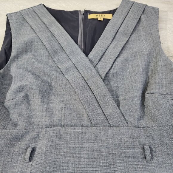 Alex Marie Sleeveless Gray Pleated Front V-neck Career Sheath Dress Women's Sz 8 - Picture 8 of 13